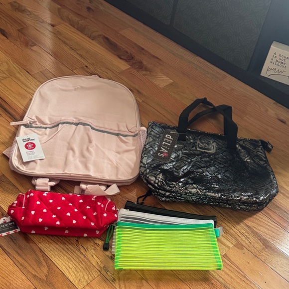 Assorted Handbags - NWT Deal Worthy Pink BP, Delias Lunch Bag, Valentine Cosmetic Bag & NWOT 3 Mesh
